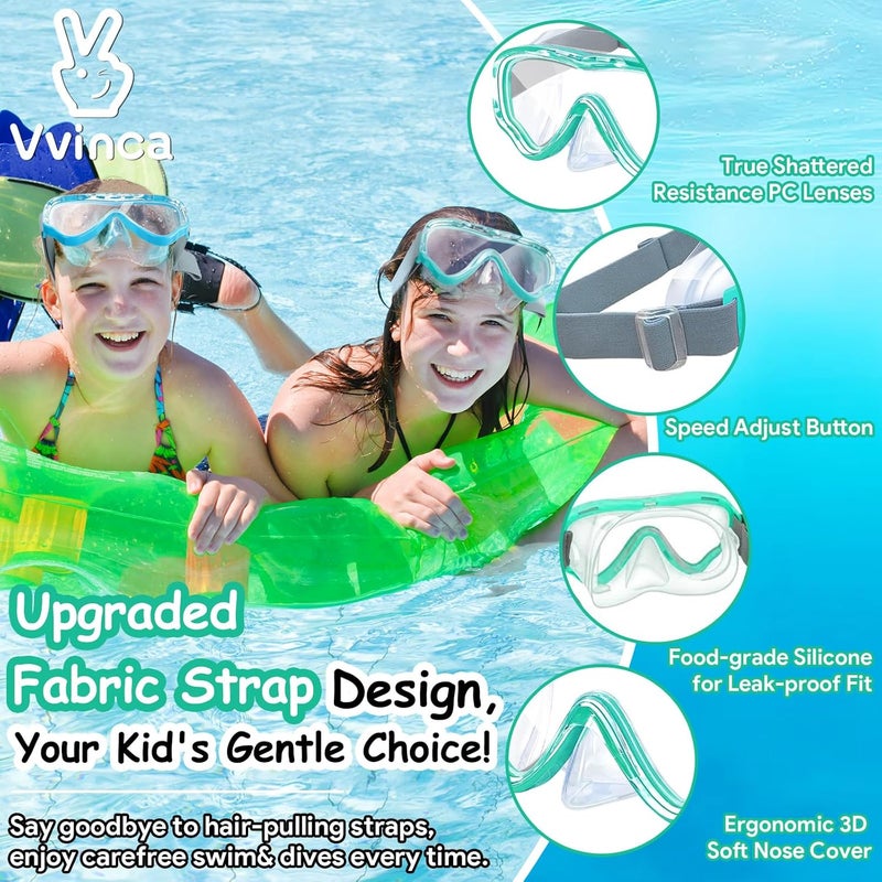 Vvinca Kids-Goggles with Nose Cover, Diving Mask Elastic Fabric Strap Anti Fog Anti Shattered Lens for Kids Swim Goggles 3-14 - Image 2